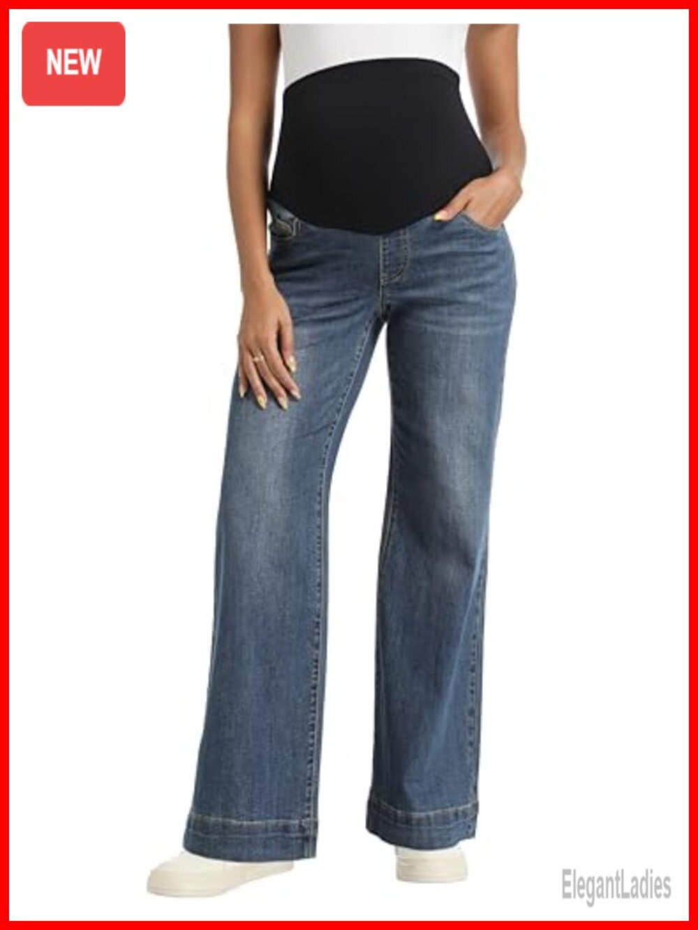 Foucome Wide Leg Maternity Jeans Over Belly High Rise Pull On Pregnancy Denim